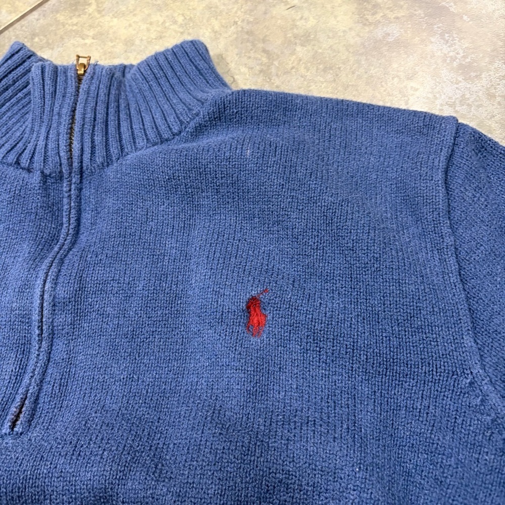 VINTAGE Polo Ralph Lauren Knit Sweater Adult XXL Blue Red Pony 1/4 Zip 90s VTG - Picture 4 of 12